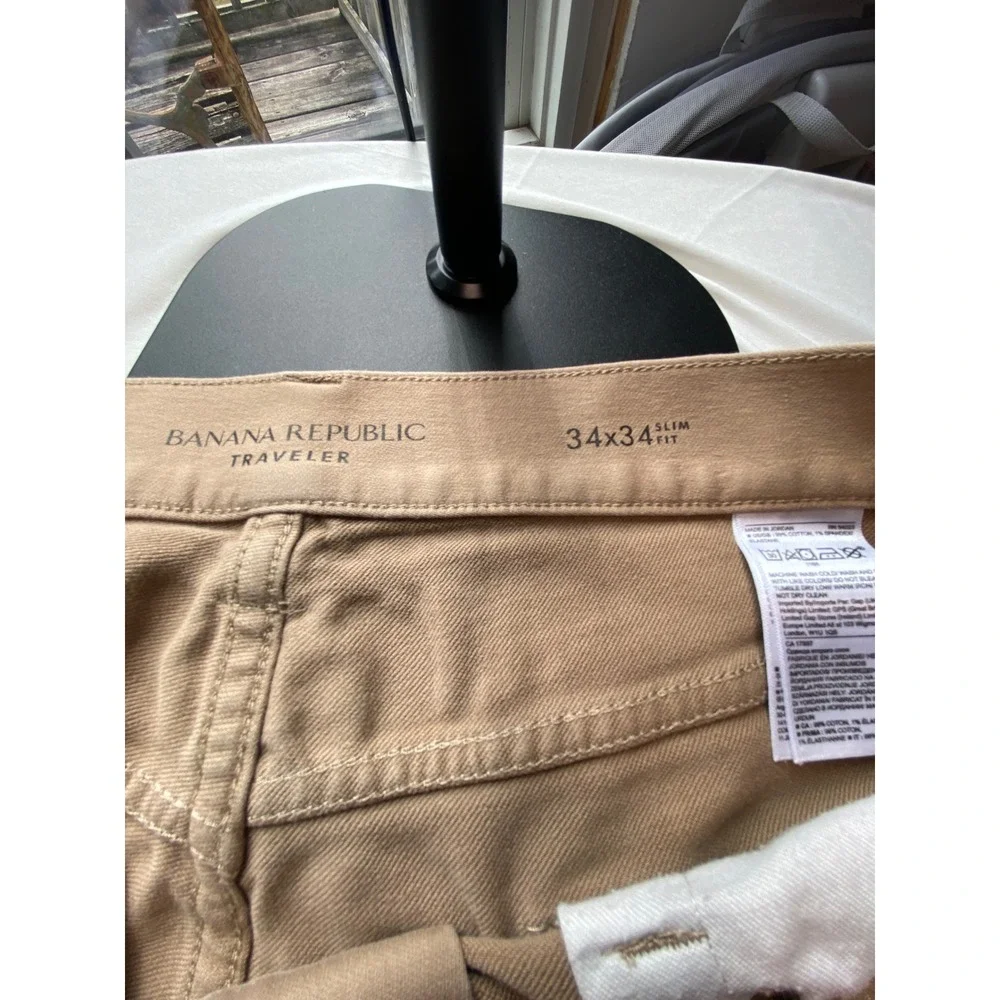 Banana Republic Slim Traveler Khaki Pants Mens 34x34 Tan 488420-01